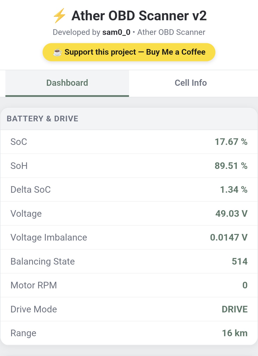 Ather OBD Web App Interface